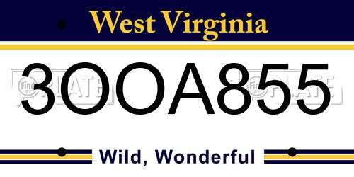 3OOA855 West Virginia License Plate