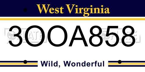 3OOA858 West Virginia License Plate