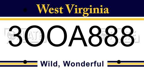3OOA888 West Virginia License Plate