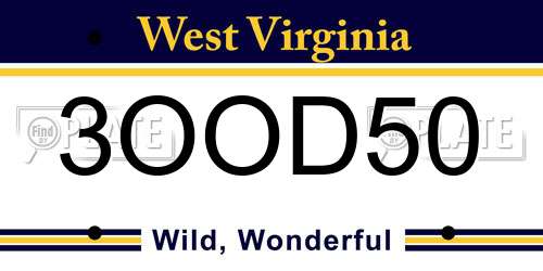 3OOD50 West Virginia License Plate