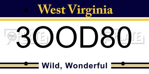 3OOD80 West Virginia License Plate