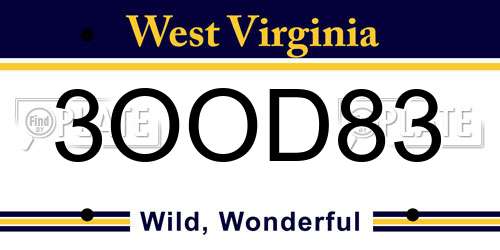 3OOD83 West Virginia License Plate