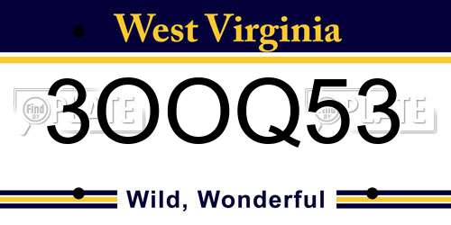3OOQ53 West Virginia License Plate