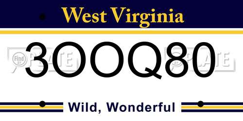 3OOQ80 West Virginia License Plate