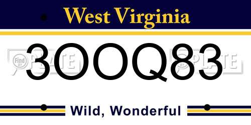3OOQ83 West Virginia License Plate