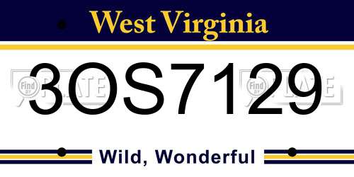 3OS7129 West Virginia License Plate