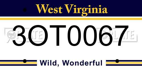 3OT0067 West Virginia License Plate