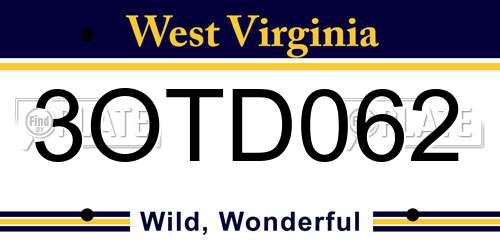 3OTD062 West Virginia License Plate