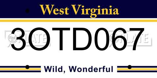 3OTD067 West Virginia License Plate