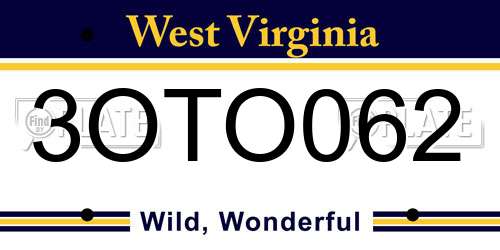 3OTO062 West Virginia License Plate