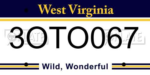 3OTO067 West Virginia License Plate