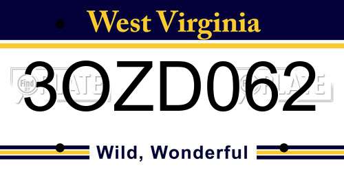 3OZD062 West Virginia License Plate