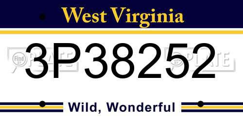 3P38252 West Virginia License Plate