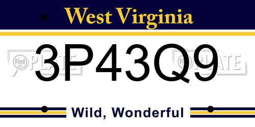 3P43Q9 West Virginia License Plate