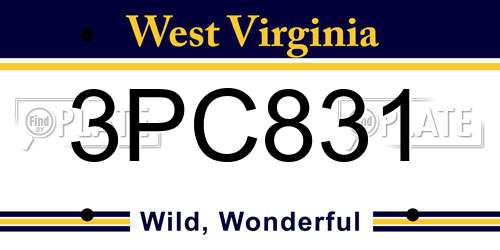 3PC831 West Virginia License Plate