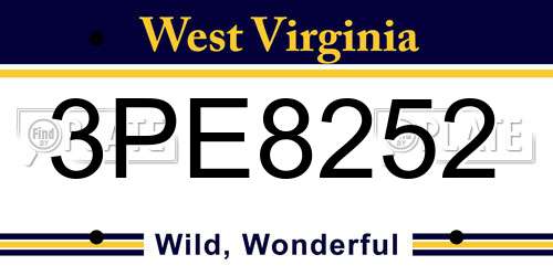 3PE8252 West Virginia License Plate