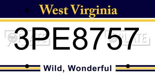 3PE8757 West Virginia License Plate