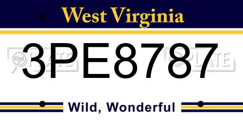 3PE8787 West Virginia License Plate