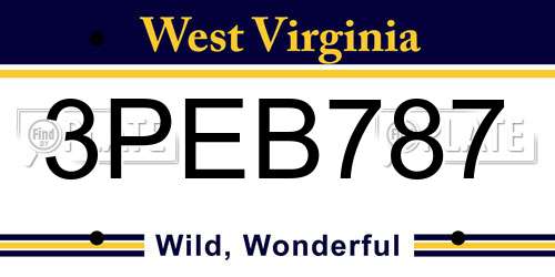 3PEB787 West Virginia License Plate