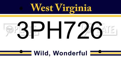 3PH726 West Virginia License Plate