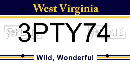3PTY74 West Virginia License Plate