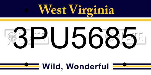 3PU5685 West Virginia License Plate
