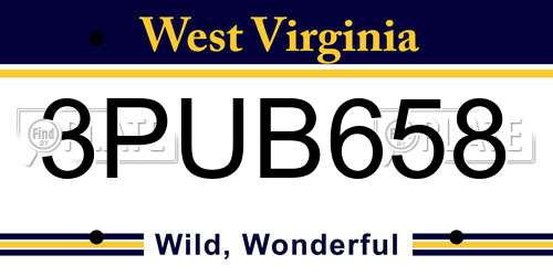 3PUB658 West Virginia License Plate