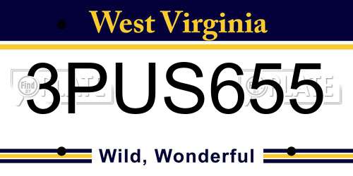3PUS655 West Virginia License Plate