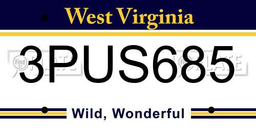 3PUS685 West Virginia License Plate