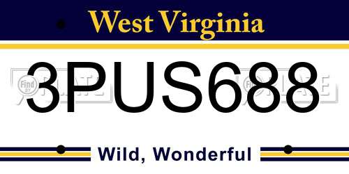3PUS688 West Virginia License Plate