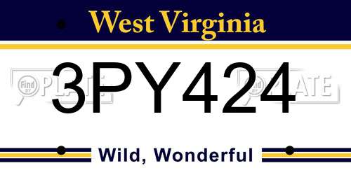 3PY424 West Virginia License Plate