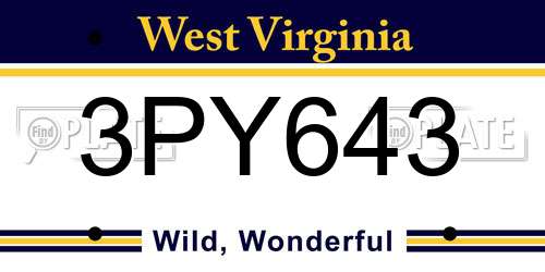 3PY643 West Virginia License Plate