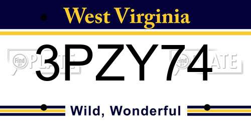 3PZY74 West Virginia License Plate