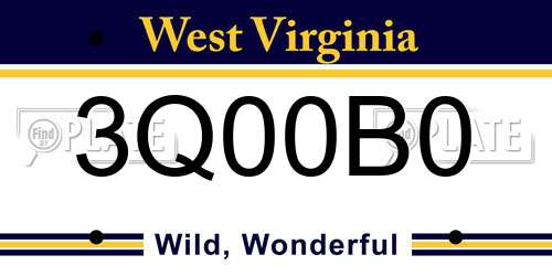 3Q00B0 West Virginia License Plate