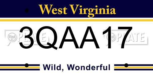 3QAA17 West Virginia License Plate
