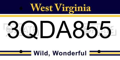 3QDA855 West Virginia License Plate