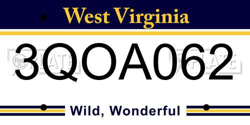 3QOA062 West Virginia License Plate