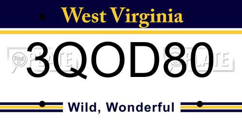 3QOD80 West Virginia License Plate