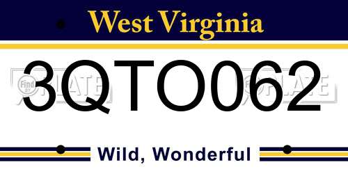 3QTO062 West Virginia License Plate