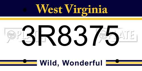 3R8375 West Virginia License Plate