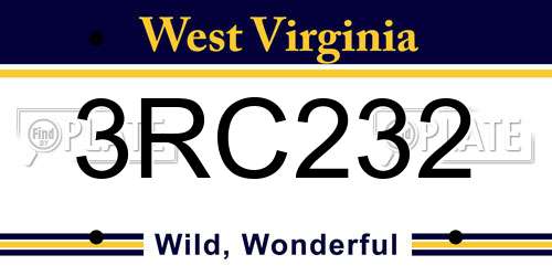 3RC232 West Virginia License Plate
