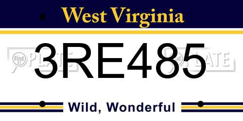 3RE485 West Virginia License Plate