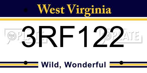 3RF122 West Virginia License Plate