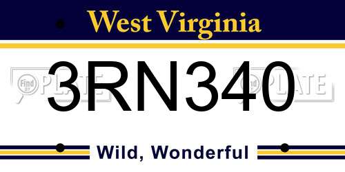 3RN340 West Virginia License Plate