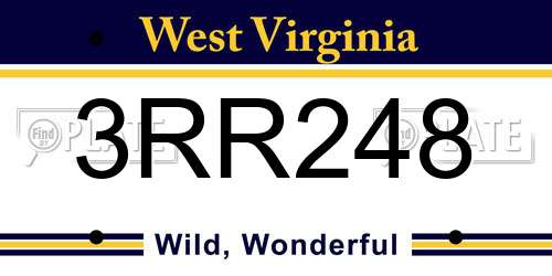 3RR248 West Virginia License Plate