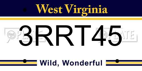 3RRT45 West Virginia License Plate