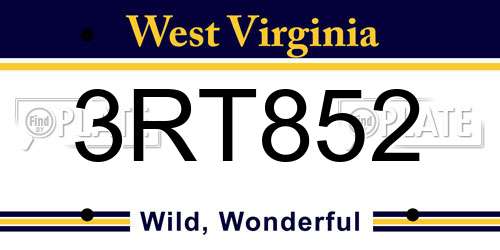 3RT852 West Virginia License Plate