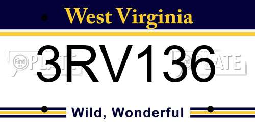 3RV136 West Virginia License Plate