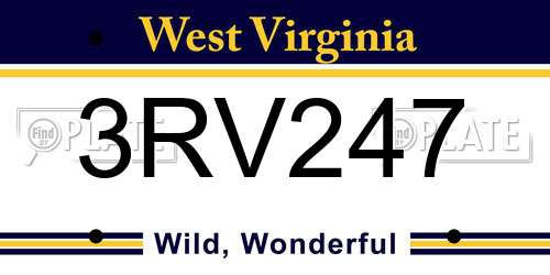 3RV247 West Virginia License Plate