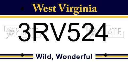 3RV524 West Virginia License Plate